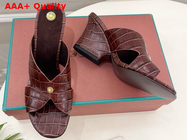 Loro Piana Vera Sandal in Chocolate Crocodile Embossed Calfskin Replica