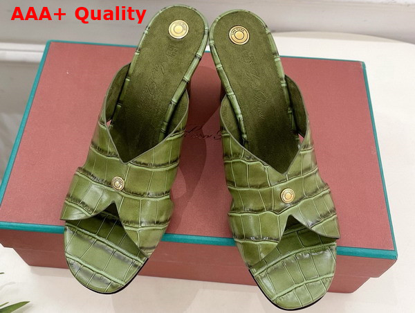 Loro Piana Vera Sandal in Green Crocodile Embossed Calfskin Replica