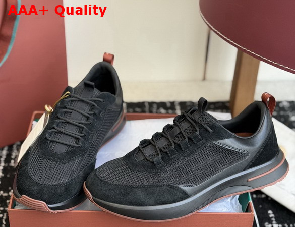 Loro Piana Week End Walk Sneaker Black Microfiber and Suede Replica