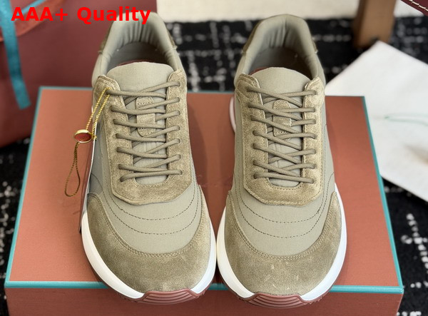 Loro Piana Week End Walk Walk Sneaker in Dark Green Microfiber Replica