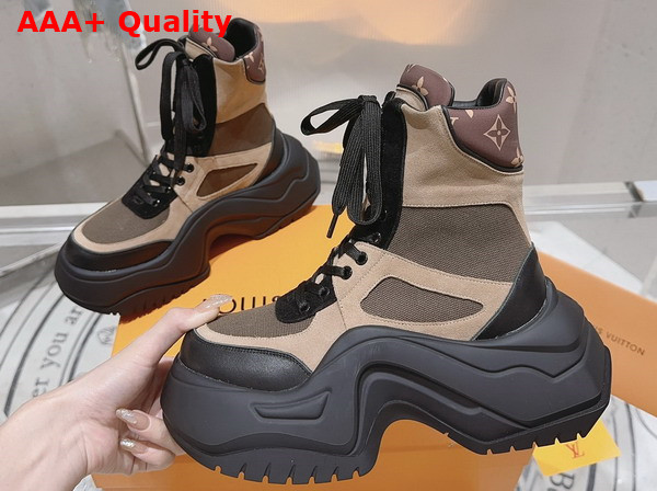 LV Archlight 20 Platform Ankle Boot in Khaki Green Suede Calf Leather 1ABI1J Replica