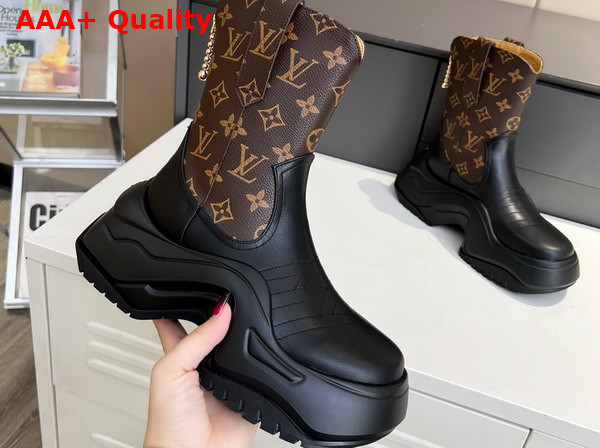 LV Archlight 20 Platform Ankle Boot in Monogram Coated Canvas and Black Calf Leather Replica