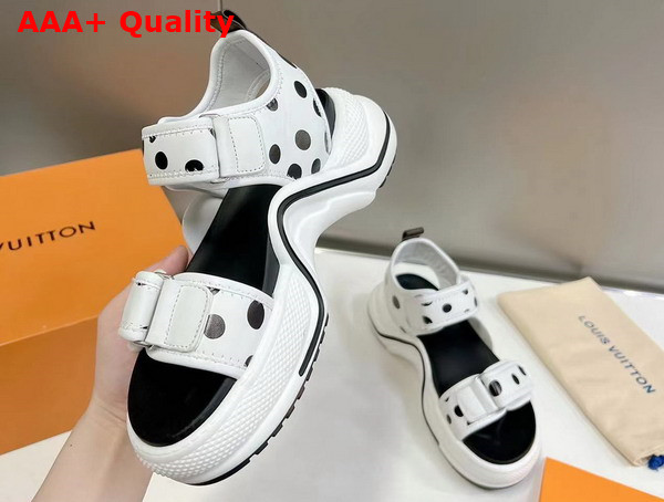 LV Archlight Sandal in White Calf Leather with Black Dots Print Replica