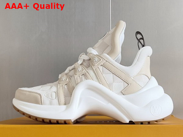 LV Archlight Sneaker in Beige Smooth Calf Leather Partially Printed with the Historic Damier Pattern Replica