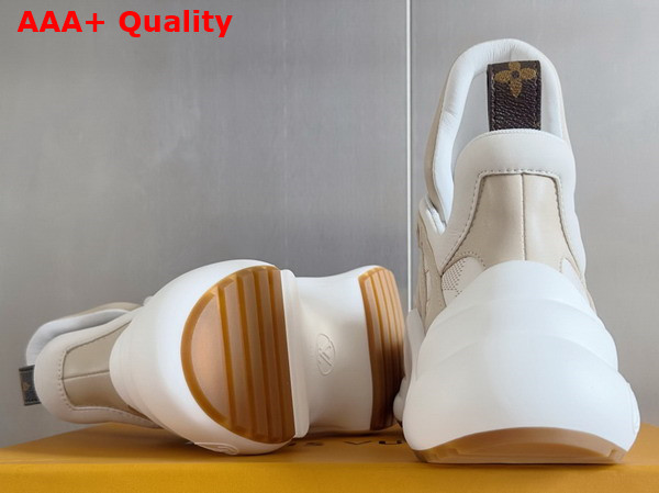 LV Archlight Sneaker in Beige Smooth Calf Leather Partially Printed with the Historic Damier Pattern Replica