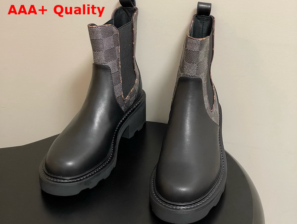 LV Beaubourg Chelsea Ankle Boot in Black Plain Calf Leather and Damier Graphite Canvas Replica
