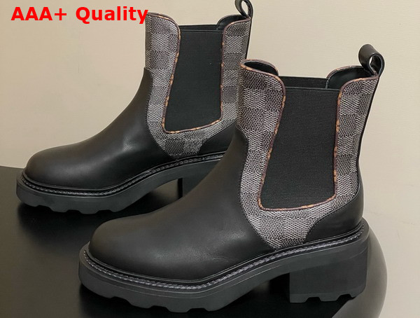 LV Beaubourg Chelsea Ankle Boot in Black Plain Calf Leather and Damier Graphite Canvas Replica