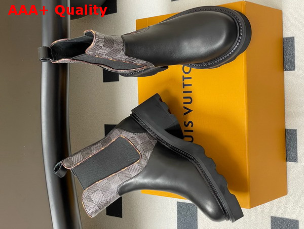LV Beaubourg Chelsea Ankle Boot in Black Plain Calf Leather and Damier Graphite Canvas Replica