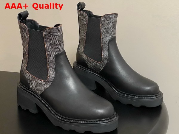 LV Beaubourg Chelsea Ankle Boot in Black Plain Calf Leather and Damier Graphite Canvas Replica