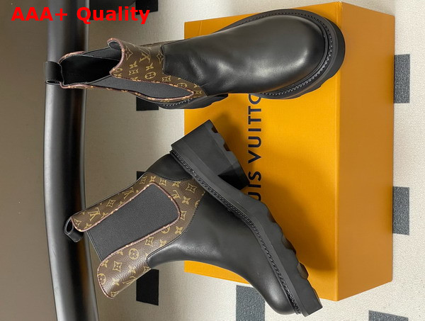 LV Beaubourg Chelsea Ankle Boot in Black Plain Calf Leather and Monogram Canvas 1AIEJ5 Replica