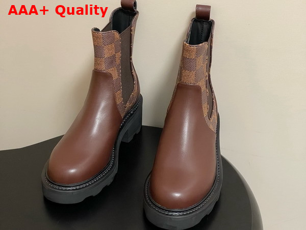 LV Beaubourg Chelsea Ankle Boot in Brown Plain Calf Leather and Damier Ebene Canvas Replica