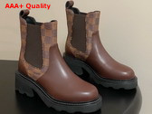 LV Beaubourg Chelsea Ankle Boot in Brown Plain Calf Leather and Damier Ebene Canvas Replica