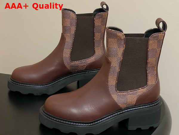 LV Beaubourg Chelsea Ankle Boot in Brown Plain Calf Leather and Damier Ebene Canvas Replica
