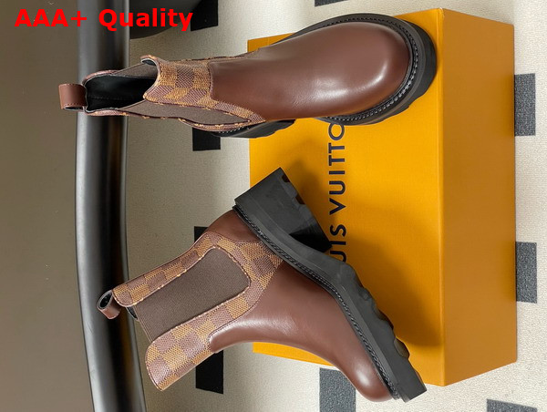 LV Beaubourg Chelsea Ankle Boot in Brown Plain Calf Leather and Damier Ebene Canvas Replica