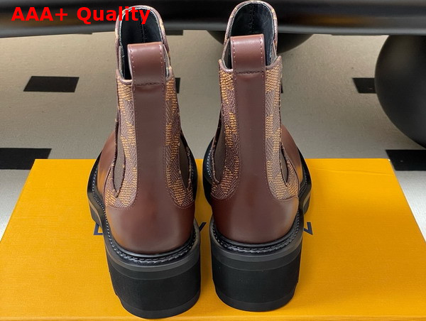 LV Beaubourg Chelsea Ankle Boot in Brown Plain Calf Leather and Damier Ebene Canvas Replica