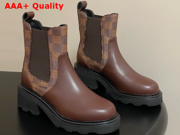 LV Beaubourg Chelsea Ankle Boot in Brown Plain Calf Leather and Damier Ebene Canvas Replica