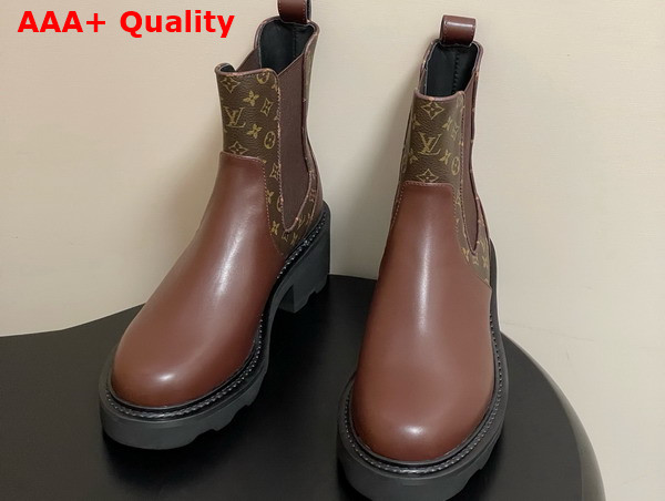 LV Beaubourg Chelsea Ankle Boot in Brown Plain Calf Leather and Monogram Canvas Replica