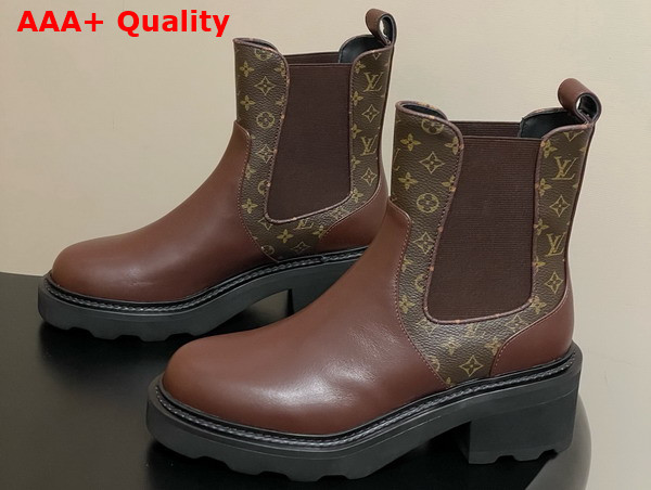 LV Beaubourg Chelsea Ankle Boot in Brown Plain Calf Leather and Monogram Canvas Replica