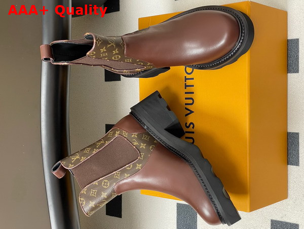 LV Beaubourg Chelsea Ankle Boot in Brown Plain Calf Leather and Monogram Canvas Replica