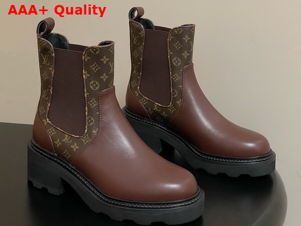LV Beaubourg Chelsea Ankle Boot in Brown Plain Calf Leather and Monogram Canvas Replica