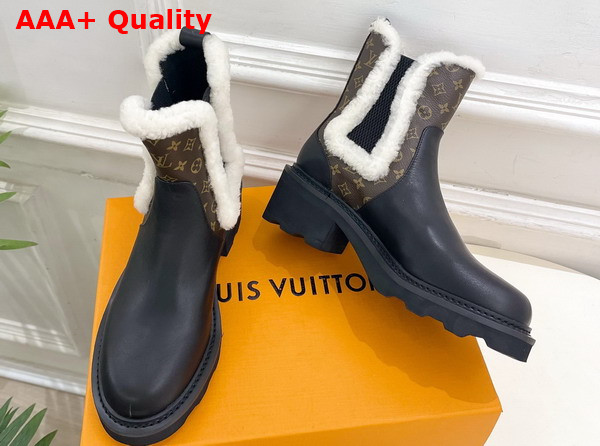 LV Beaubourg Chelsea Boot in Black Plain Calf Leather Monogram Canvas and Shearling 1AIUJ2 Replica