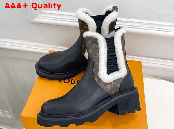 LV Beaubourg Chelsea Boot in Black Plain Calf Leather Monogram Canvas and Shearling 1AIUJ2 Replica