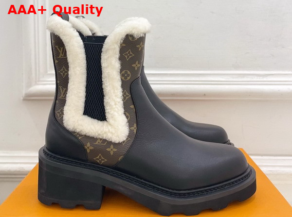 LV Beaubourg Chelsea Boot in Black Plain Calf Leather Monogram Canvas and Shearling 1AIUJ2 Replica
