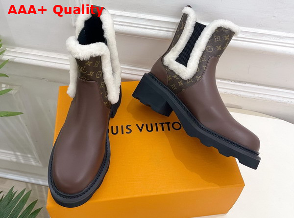 LV Beaubourg Chelsea Boot in Brown Plain Calf Leather Monogram Canvas and Shearling Replica