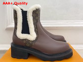 LV Beaubourg Chelsea Boot in Brown Plain Calf Leather Monogram Canvas and Shearling Replica