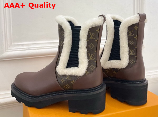 LV Beaubourg Chelsea Boot in Brown Plain Calf Leather Monogram Canvas and Shearling Replica