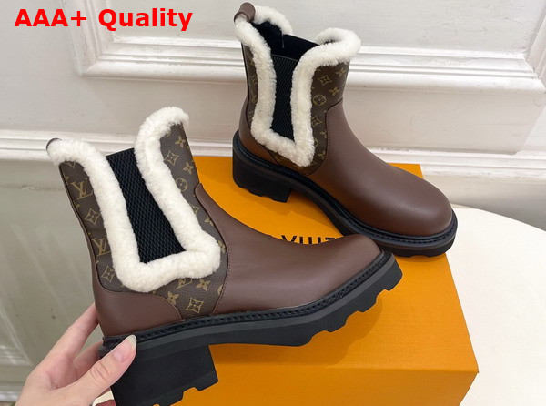 LV Beaubourg Chelsea Boot in Brown Plain Calf Leather Monogram Canvas and Shearling Replica