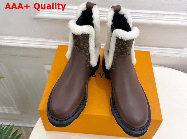 LV Beaubourg Chelsea Boot in Brown Plain Calf Leather Monogram Canvas and Shearling Replica