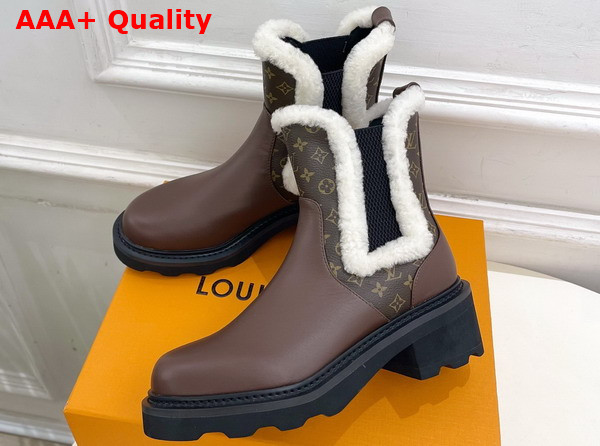 LV Beaubourg Chelsea Boot in Brown Plain Calf Leather Monogram Canvas and Shearling Replica