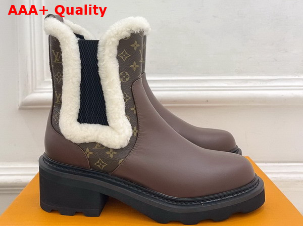 LV Beaubourg Chelsea Boot in Brown Plain Calf Leather Monogram Canvas and Shearling Replica