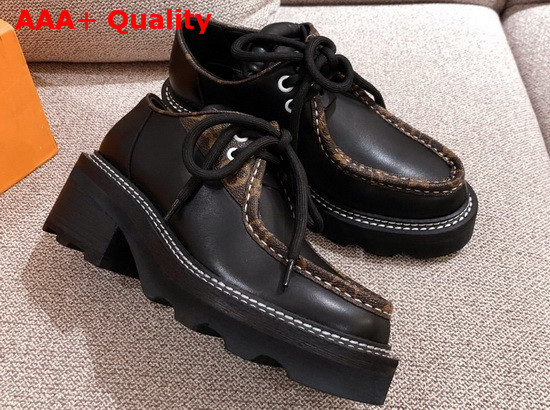 LV Beaubourg Platform Derby Shoes in Black Calf Leather and Patent Monogram Canvas 1A5SO9 Replica