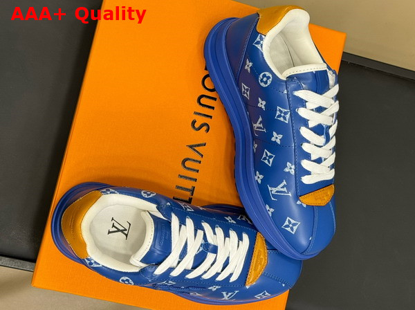 LV Buttersoft Sneaker in Blue Monogram Printed Lambskin and Calf Leather Replica
