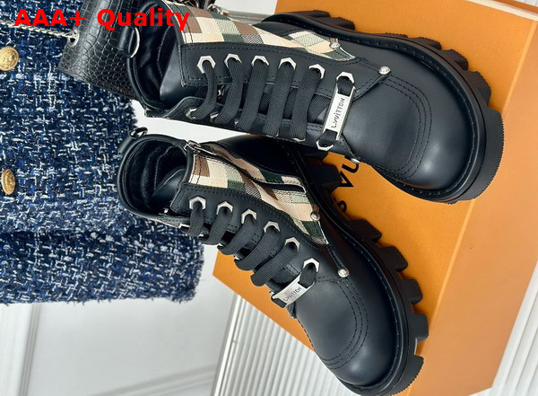 LV Checker Combat Boot in Black Calf Leather with Damoflage Motif 1ACNF2 Replica