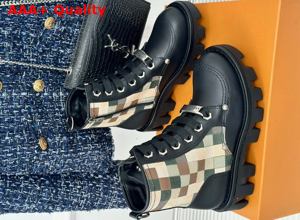 LV Checker Combat Boot in Black Calf Leather with Damoflage Motif 1ACNF2 Replica