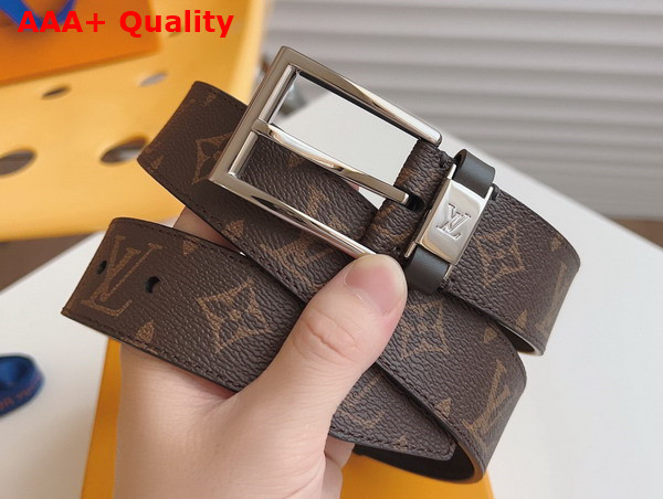 LV City Pin 35mm Belt in Black Monogram Canvas and Black Calf Leather Replica