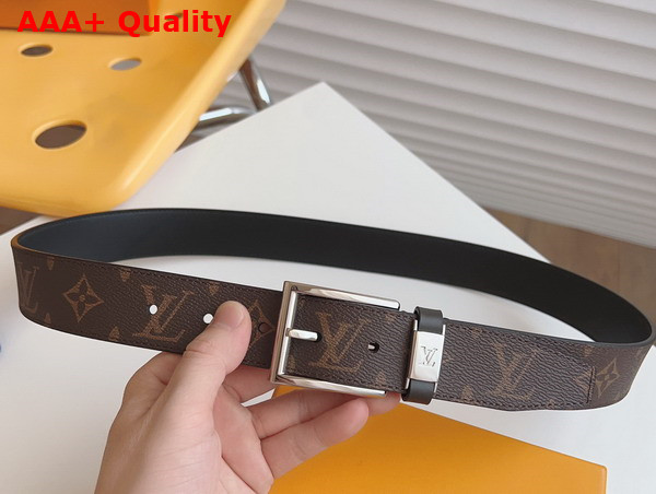 LV City Pin 35mm Belt in Black Monogram Canvas and Black Calf Leather Replica
