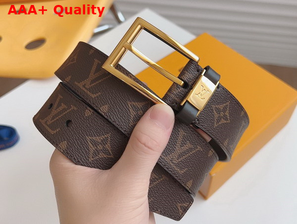 LV City Pin 35mm Belt in Black Monogram Canvas and Black Calf Leather Replica