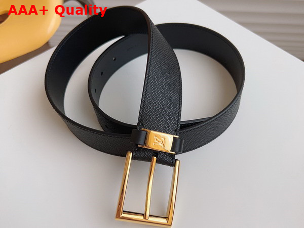 LV City Pin 35mm Belt in Black Taiga Cowhide Leather Replica