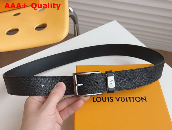 LV City Pin 35mm Belt in Black Taiga Cowhide Leather Replica