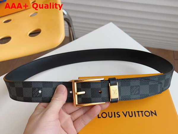 LV City Pin 35mm Belt in Damier Graphite Canvas and Black Calf Leather Replica