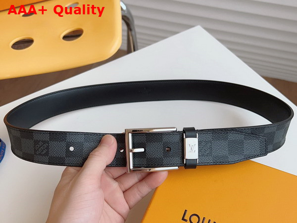 LV City Pin 35mm Belt in Damier Graphite Canvas and Black Calf Leather Replica