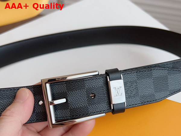 LV City Pin 35mm Belt in Damier Graphite Canvas and Black Calf Leather Replica