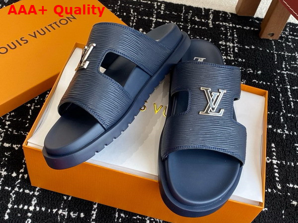 LV Citybreak Mule in Navy Blue Epi Grained Calf Leather Replica