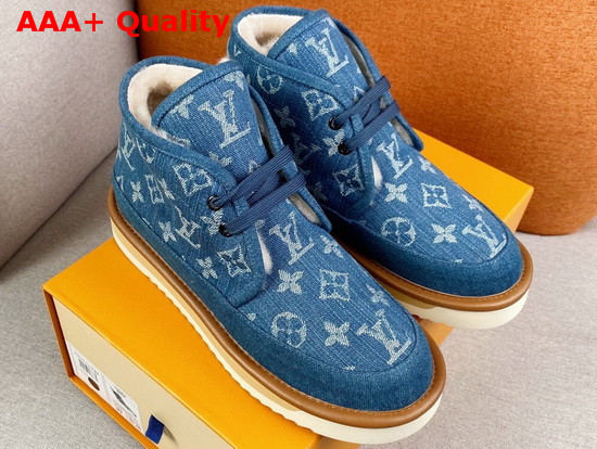 LV Cosy Ankle Boot in Navy Blue Monogram Denim with Shearling Lining 1A81GQ Replica