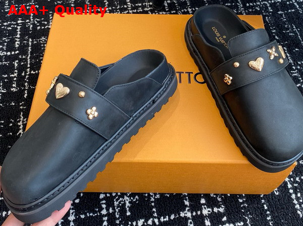 LV Cosy Flat Comfort Clog in Black Calf Leather 1ADACT Replica