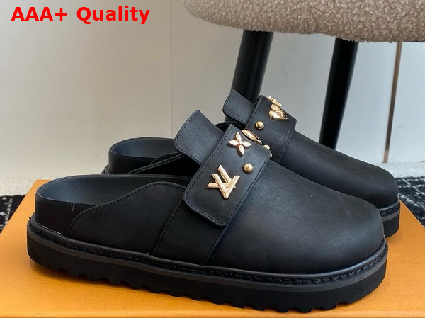 LV Cosy Flat Comfort Clog in Black Calf Leather 1ADACT Replica